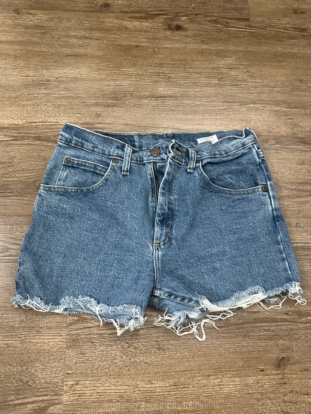 Wrangler Medium Blue Distressed Denim Cutoff Shorts